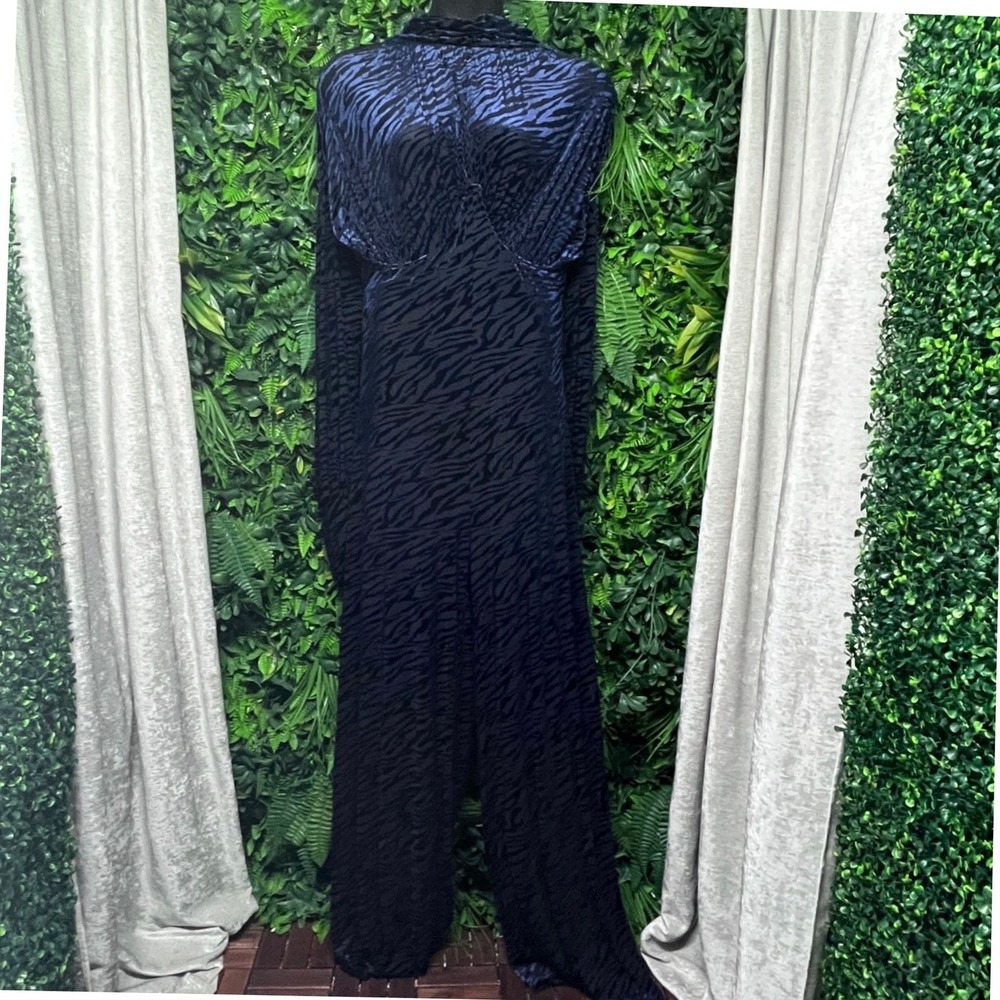 Pretty Little Thing Jumpsuit 22 Blue Black‎ Zebra Print Sheer High Neck 3188